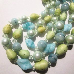 Sea Motif 3-Strand Bead Necklace, 21-inches, Hook Clasp, Japan, Pre-Owned